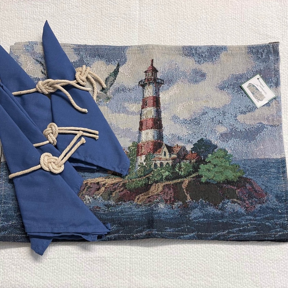 Lighthouse Tapestry Placemat and Napkin Set New! Nautical Decor - Picture 1 of 5
